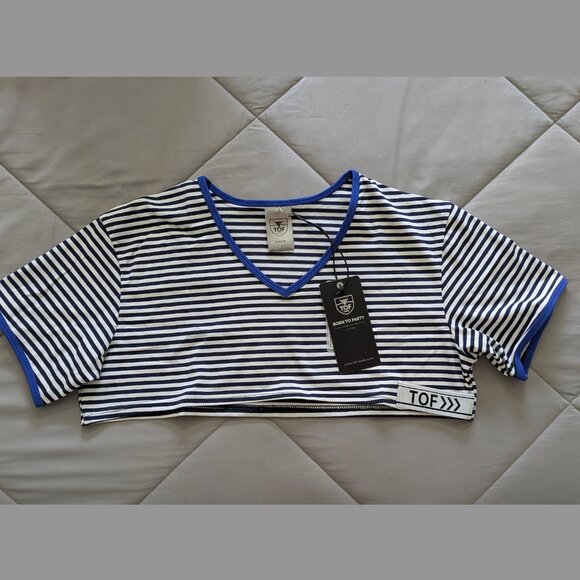 TOF Paris Sailor Crop Top, blue, size L, NWT - Picture 5 of 13